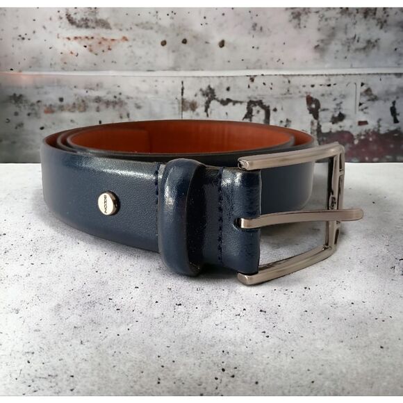 Boconi Leather Dress Belt Men's Size 36 Navy Blue Made In Nashville TN USA - Picture 1 of 15